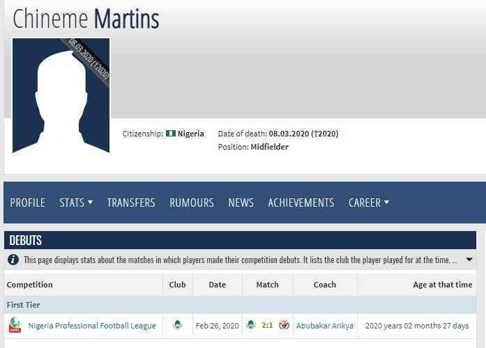 《转会市场》的官网上，关于马丁斯的信息寥寥无几。他的名字下方，也没有头像。