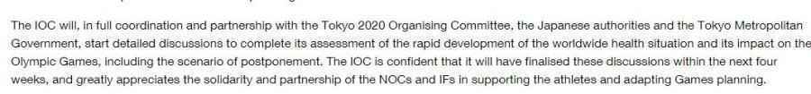  国际奥委会考虑推迟东京奥运会 四周内做出决定