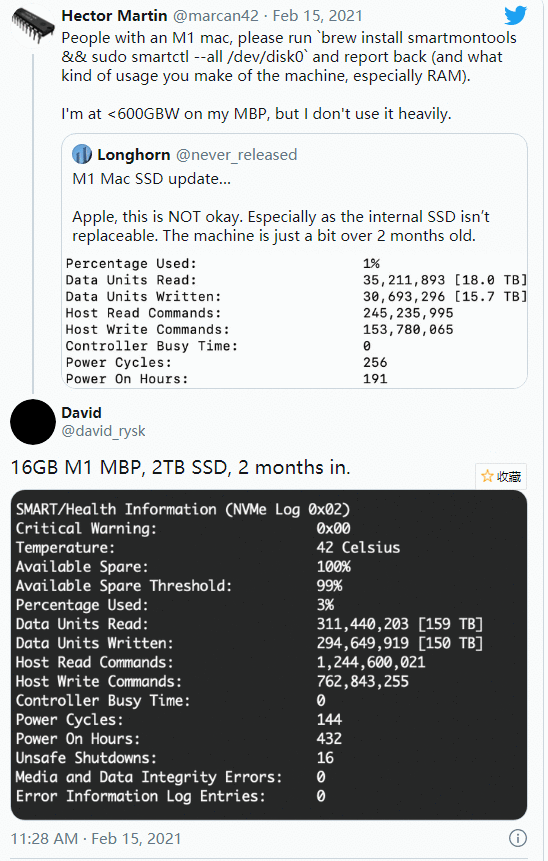 苹果M1处理惩罚器Mac：用户吐槽SSD写入量过高