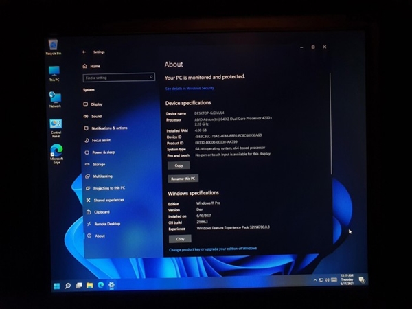 AMD速龙64双核+4G内存运行Win11 实测结果满意
