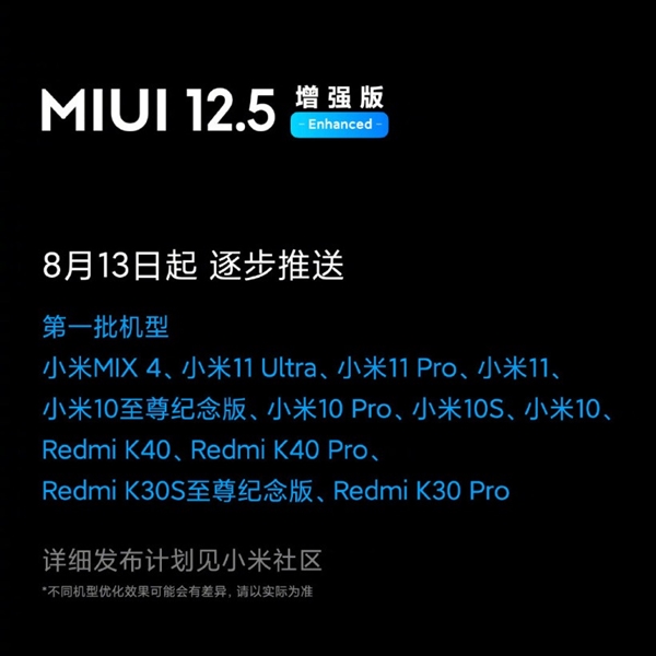 MIUI 12.5加强版内测推送：小米MIX 4/11等在列
